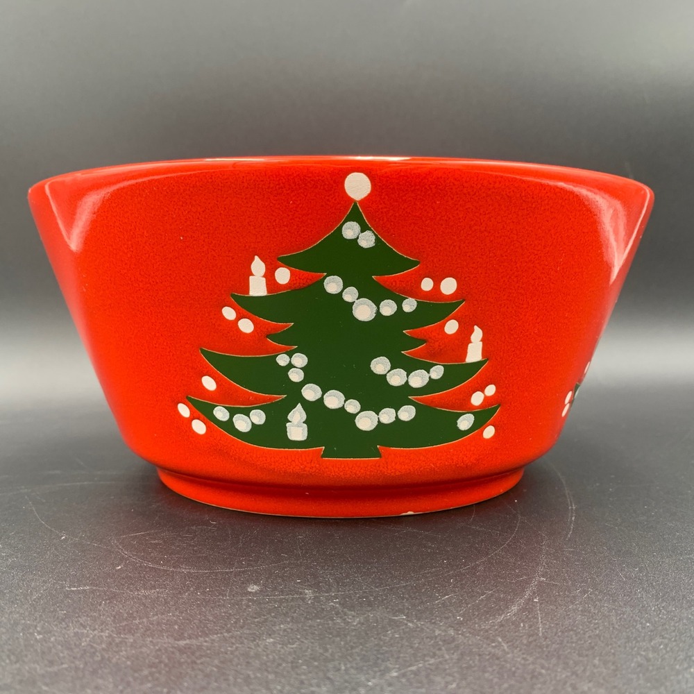 Vintage Christmas Tree Red Ceramic Serving Bowl Holiday Decor MCM Retro - Picture 8 of 10